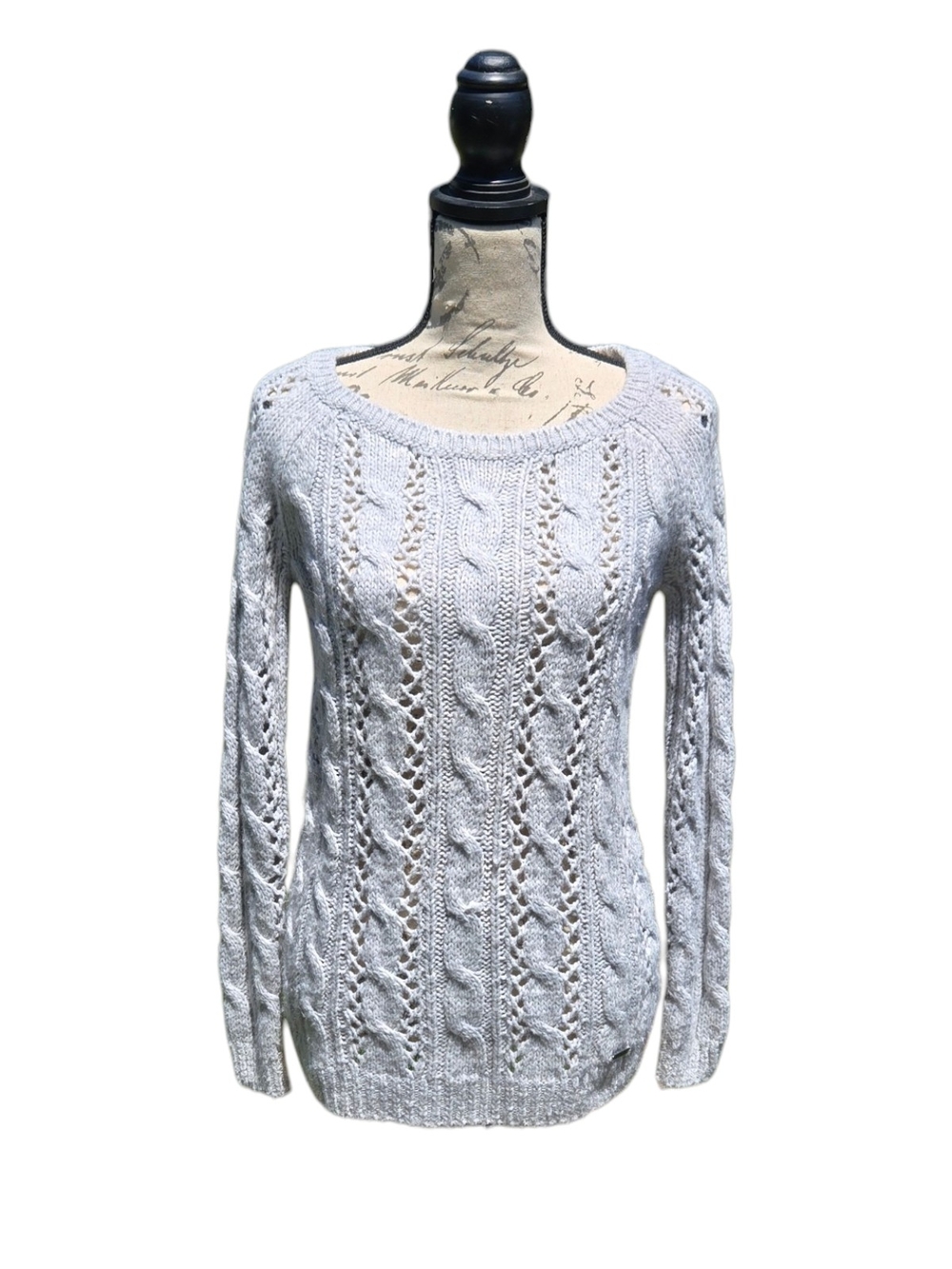 Abercrombie & Fitch Tatum Cable Knit Sweater Light Grey M Medium